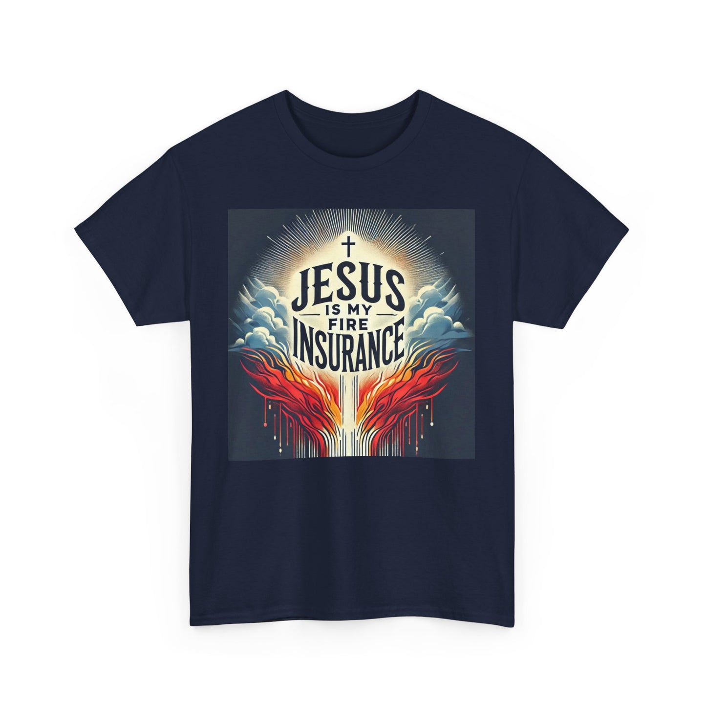 Faith-Inspired Unisex Heavy Cotton Tee - Jesus is My Fire Insurance, Christian Apparel, Religious Gifts, Casual Wear, Unique Tee