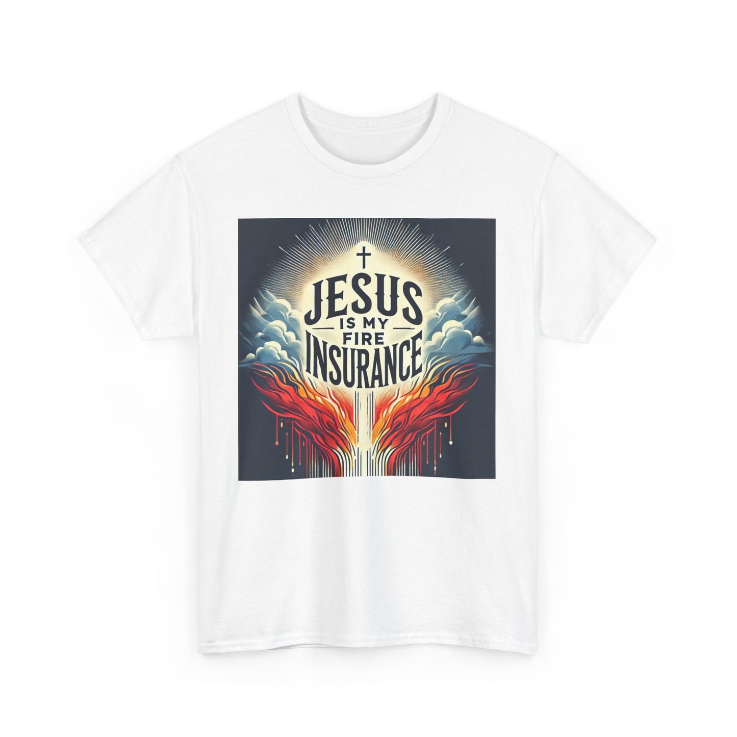 Faith-Inspired Unisex Heavy Cotton Tee - Jesus is My Fire Insurance, Christian Apparel, Religious Gifts, Casual Wear, Unique Tee