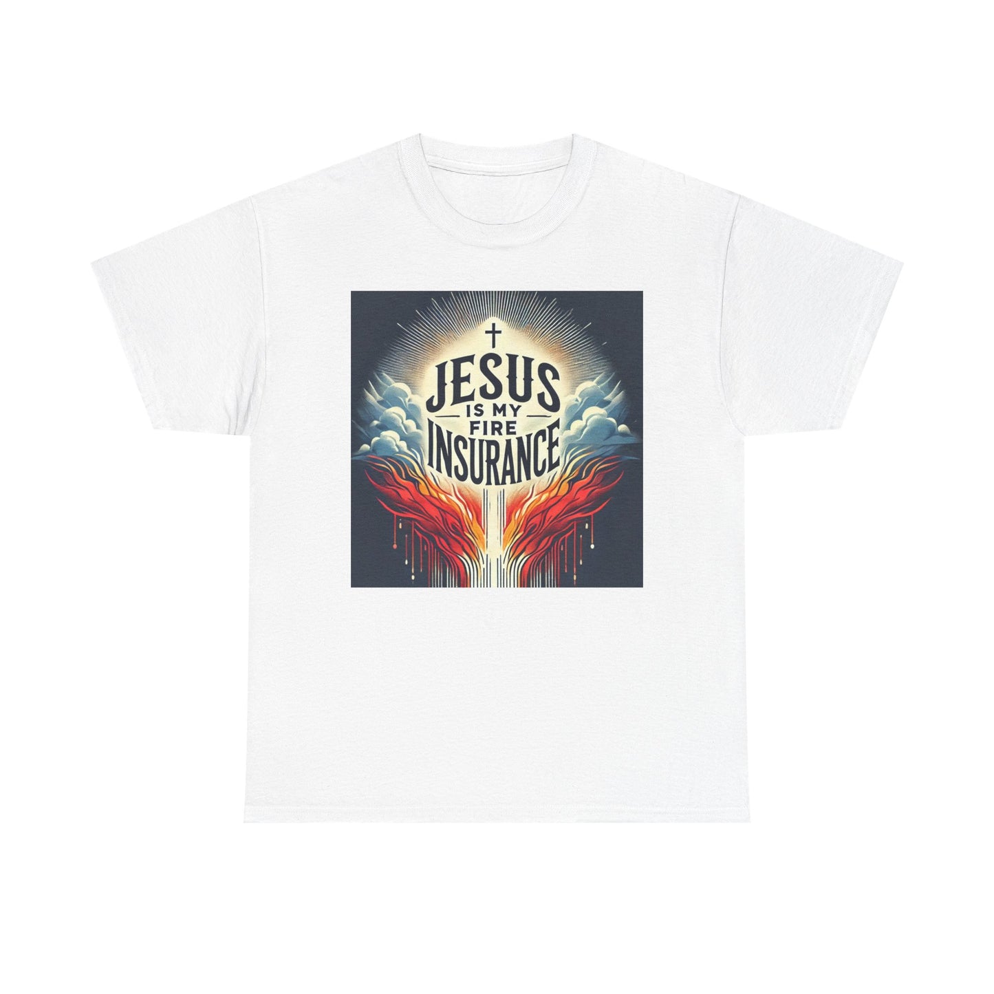 Faith-Inspired Unisex Heavy Cotton Tee - Jesus is My Fire Insurance, Christian Apparel, Religious Gifts, Casual Wear, Unique Tee